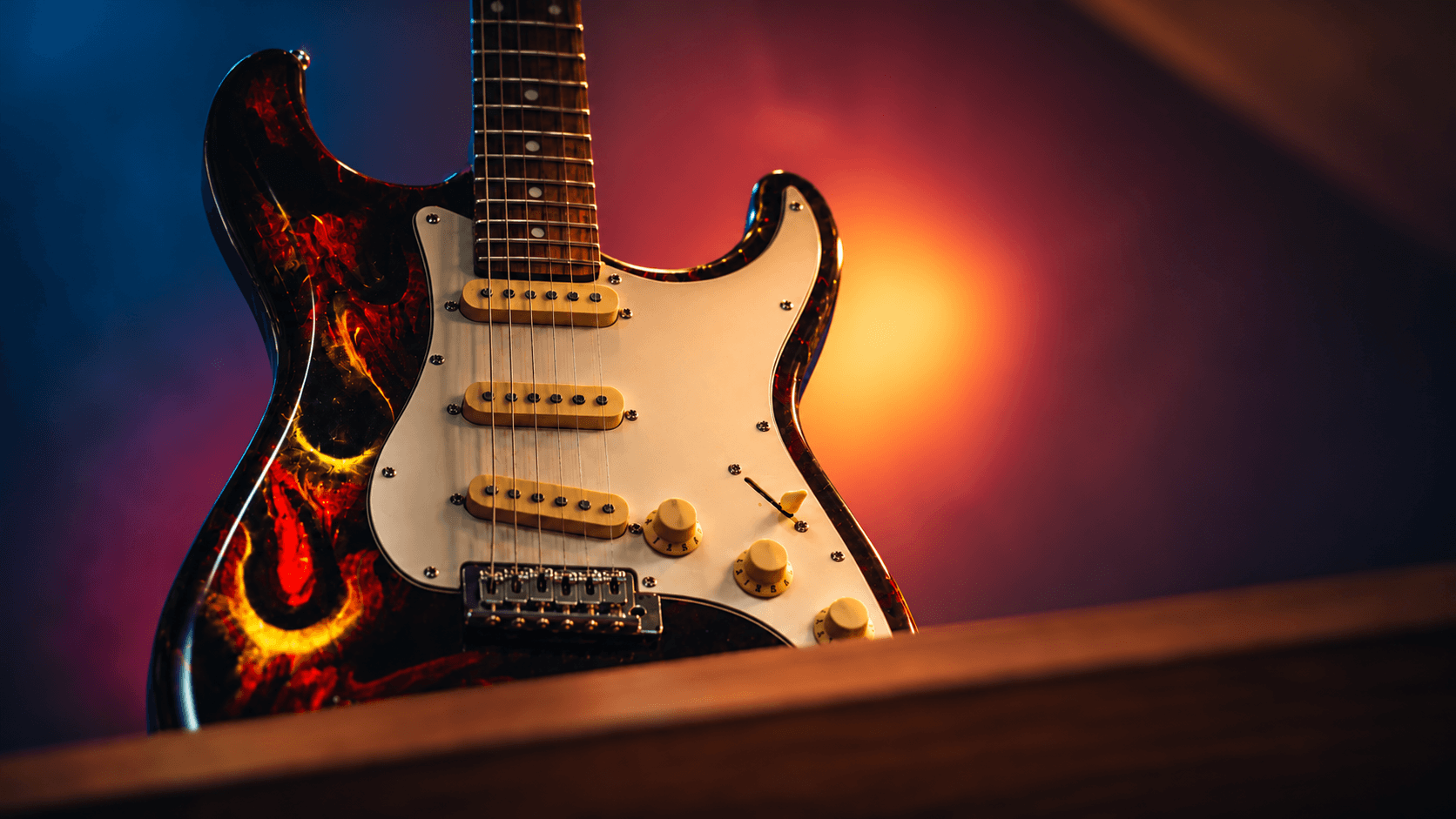 A guitar on display