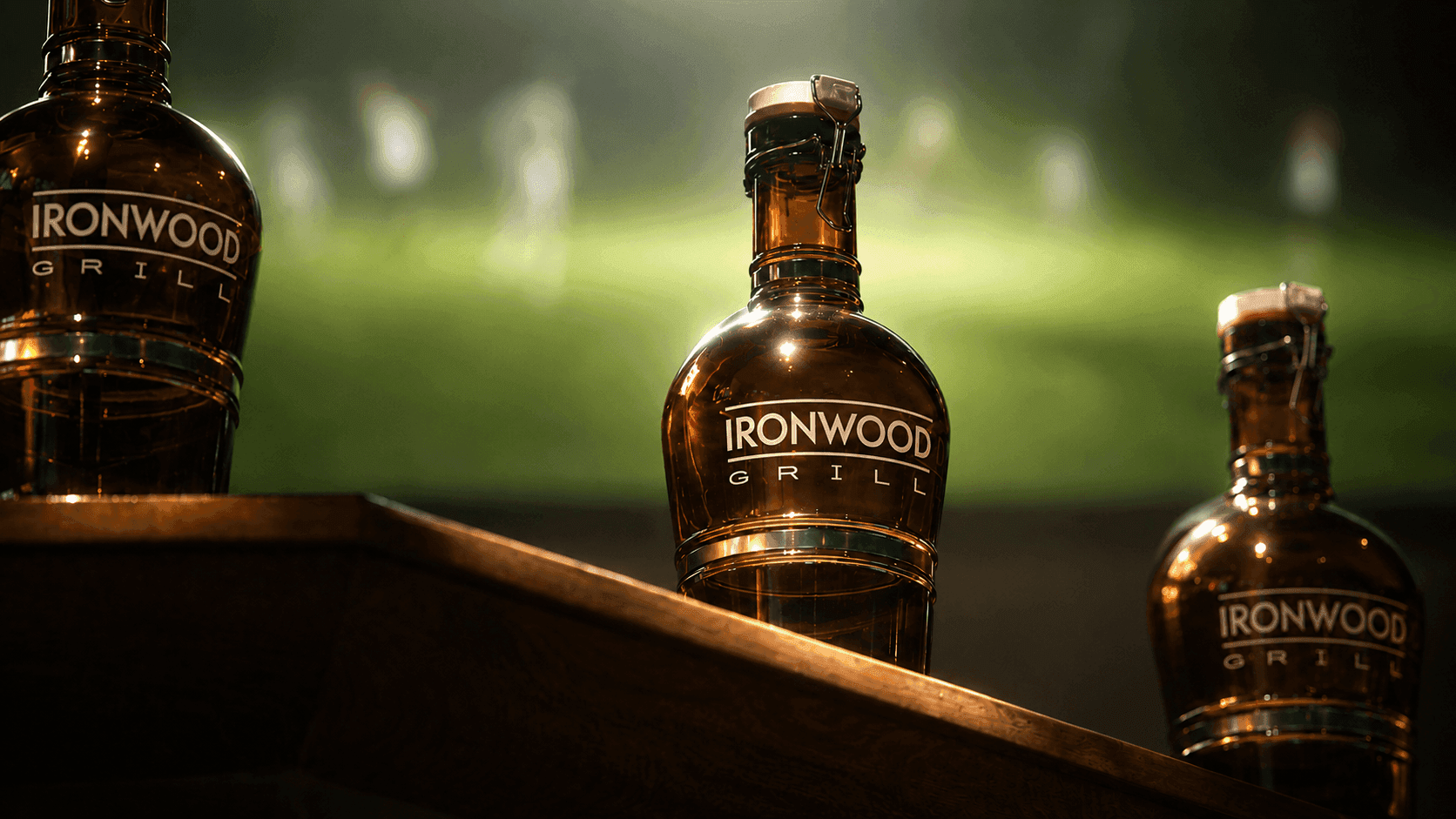 Ironwood Grill growlers on display